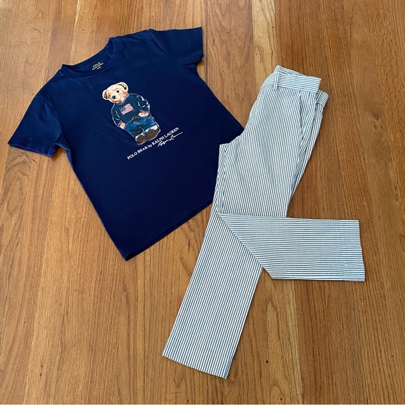 Ralph Lauren T-Shirt with Bear Print and Seersucker Set